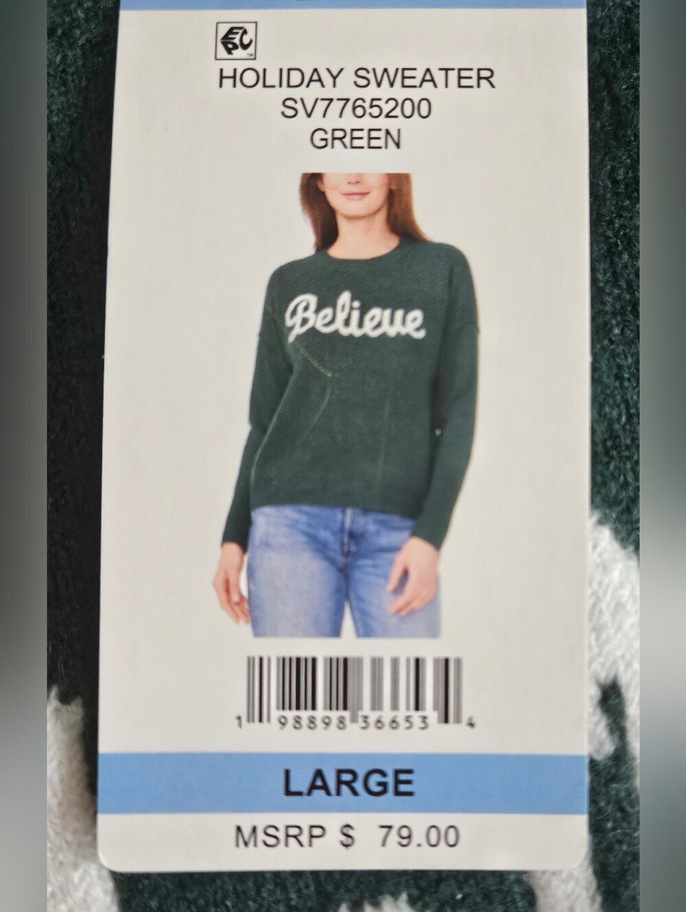 Vince Camuto Knit Sweater Believe Women's Green Holiday Christmas Size Large - Picture 8 of 10